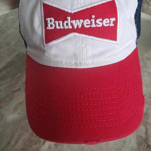 Custom Budweiser Beer Vintage Navy Blue Red Bill Zip Back Cap Hat - Picture 7 of 9